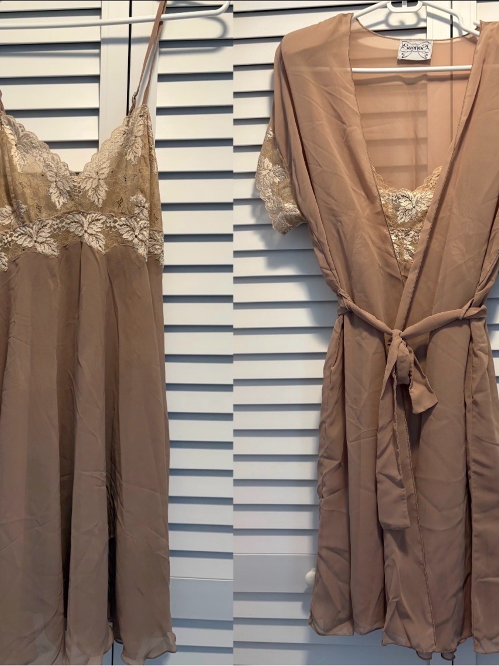 Taupe Lace Trim Nightgown & Matching Robe set